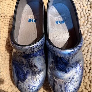 Dansko Blue and Gray Paisley Clogs